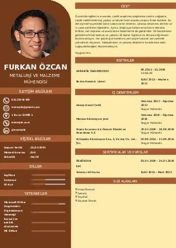 Metalürji Ve Malzeme Mühendisliği Cv Örnekleri cv indir